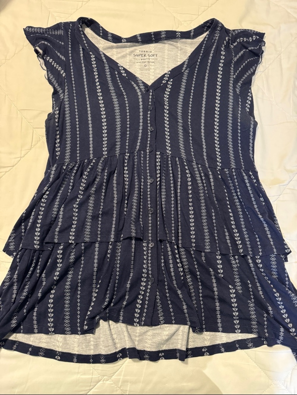 Super Soft Navy Blue V-Neck Tiered Top
